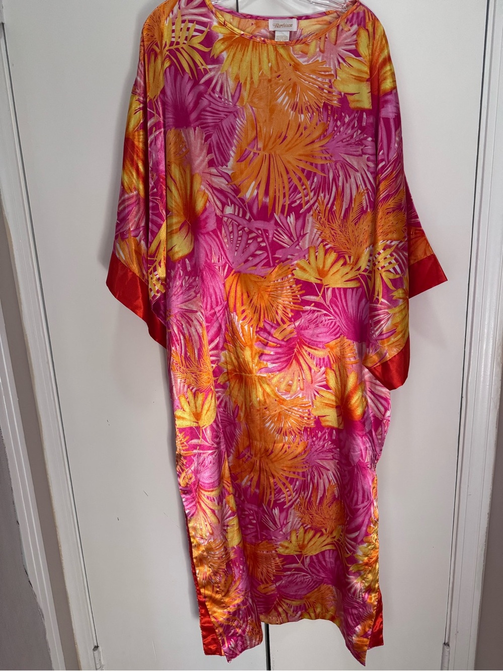 Vintage Pink and Orange Tropical Maxi Dress
